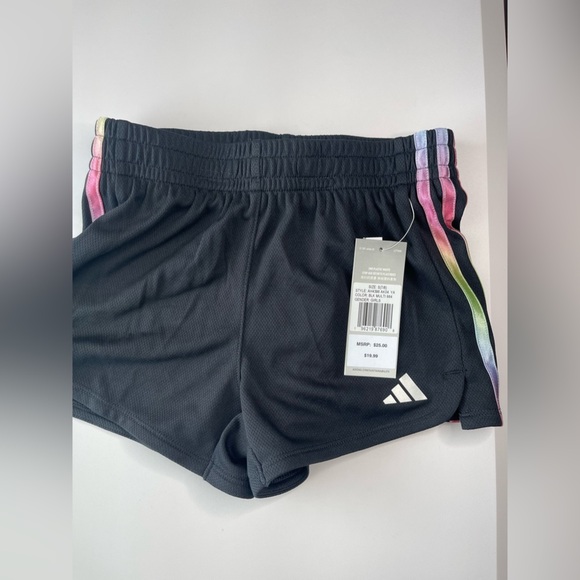 adidas Girls' 3S Pacer Mesh Shorts-Light Blue and Black - Picture 7 of 10